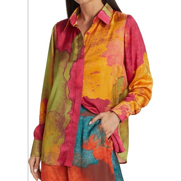 ANDREA IYAMAH Vana Printed Satin Button Down Medium - Picture 2 of 7